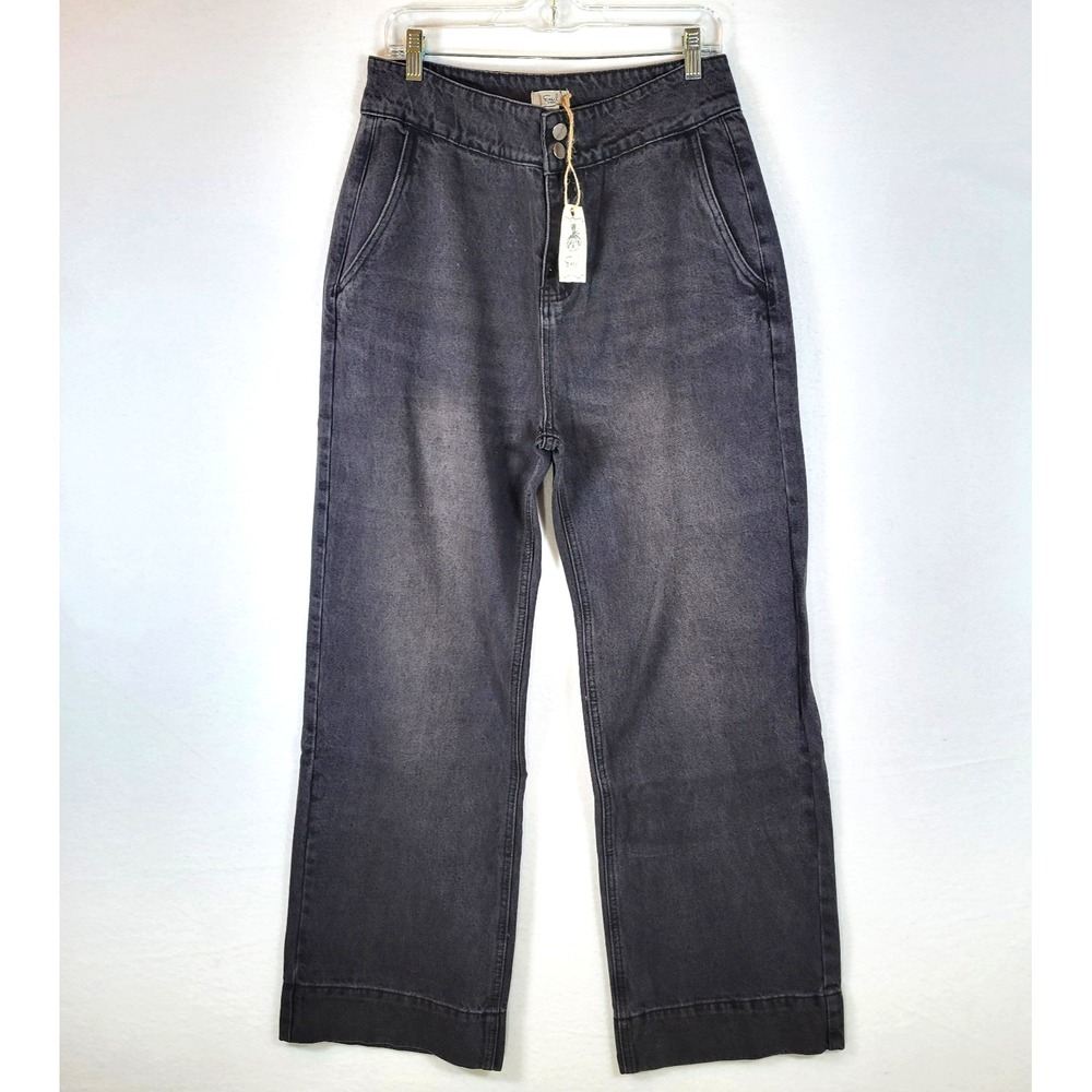 Easel Womens Wide Leg Distressed High Rise Denim Jeans Size Large Black EB90008